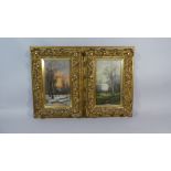 A Pair of Gilt Framed Oils Under Glass. Birches in Summer and Winter. Signed Bottom Left S. William.