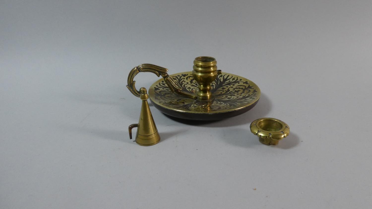 A Boulle Work Bed Chamber Stick with Snuffer together with Boulle Work Tapering Cylindrical Lidded - Image 4 of 12