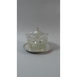 A Cut Glass Preserve Bowl on Silver Tray Stand with Silver Lid, Sheffield 1911