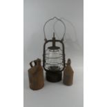 A Vintage Hurricane Lamp, British Rail (Midland) Oil Can and One Other