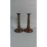 A Pair of 19th Century Indian Enamel Candlesticks. 24cms High