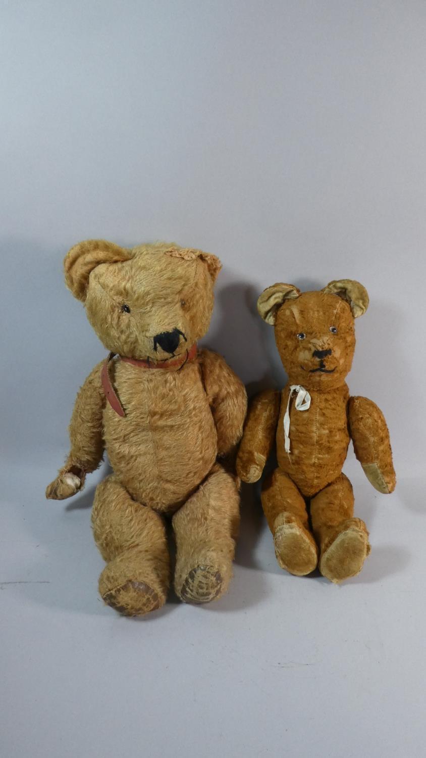 Two Vintage Teddy Bears. The Larger Mohair with Button Eyes, 54cms High and a Smaller Example with