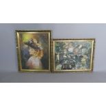 Two Gilt Framed Prints on Canvas River Seine Scene and Maiden with Bonnet After Runci