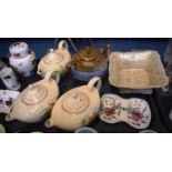 A Collection of Three Woods Teapots and Copper Lustre Example, Royal Winton Bowl etc