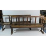 A Pair of Early 19th Century Oak Benches with Straight Splat Backs over a Plank Seat, with Scroll