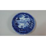 A Small 19th Century Blue and White Pin Dish, Italian Scenery Tivoli Pattern. 13cms Diameter