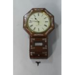 A Late Victorian/Edwardian Mother of Pearl Inlaid Octagonal Drop Dial Wall Clock. The Dial Inscribed