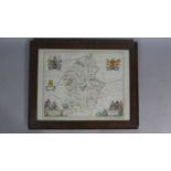 A Reproduction Oak Framed Map of Staffordshire After Johan Blaeu, 57cm Wide