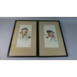 A Pair of Framed Watercolour Sketches of Continental Gents Smoking Pipes, Signed J Rousseau Each