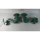 A Pair of Green Painted Wall Mounting Outside Lamps (Both AF), 39cm Wide