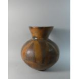 A Large African Glazed Terracotta Storage Jar with Incised Decoration to Body, 33cm High, Chips to