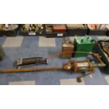 A Vintage Shell Mex Fuel Can, Paraffin Can, Oil Barrel Pump and Foot Pump