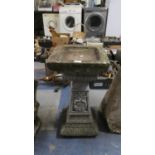 A Reconstituted Stone Square Topped Bird Bath On Tapering Stand, 65cm high