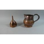 A 19th Century Copper Ale Jug and a Wine Funnel, 22.5cm and 17.5cm High