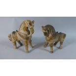 Two Persian Terracotta Figures of Horses with Original Painted Polychrome Enamelled Decoration, 19cm