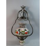 A Mid 20th Century Ceramic and Wrought Iron Wall Hanging Lamp, 58cm High