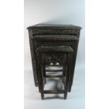 A Carved Wooden Chinoiserie Nest of Three Tables, the Largest 42cm Wide