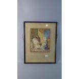 A Framed 19th Century Water Colour Depicting Interior Scene, 22cm High