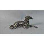 A Japanese Cast White Metal Study of a Reclining Borzoi Hound, 15.5cm Long