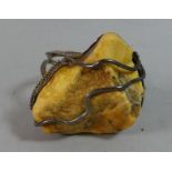 A 925 Silver Mounted Raw Amber Bracelet, Amber Measures 6.5cm x 4.5cm x 2cm, Impressed Sun-Gem