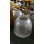 A Pair of Industrial Glass Light Shades, 29cm High