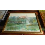 A Gilt Framed Oil on Canvas Depicting Far Eastern River Scene, Signed Mayintum, 60cm Wide