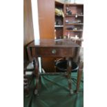 A Small Crossbanded Walnut Drop Leaf Occasional Table with Single Drawer and Lyre Supports