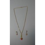 An 18ct Gold Coral Mounted Suite Comprising Necklace and Pair of Earrings, 12.2g