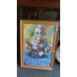 A Framed Oil on Board, Still Life Flowers, 60cm High