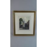 A Framed David Abraham Pastel Depicting Figures in Street with Church, 23cm High