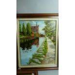 A Framed Oil on Canvas Depicting Portland Basin with Mill, Signed Robert M Abell, 49cm