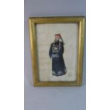 A Finely Painted Oriental Miniature Full Length Portrait on Silk, Late 19th/Early 20th Century, 18cm