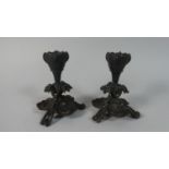 A Pair of Zimmermann Cast Steel Candle Sticks on Tripod Eidelweiss Supports, 11cm High