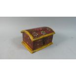 A Painted Indian Dome Topped Wooden Box on Plinth Base, 17.5cm Wide