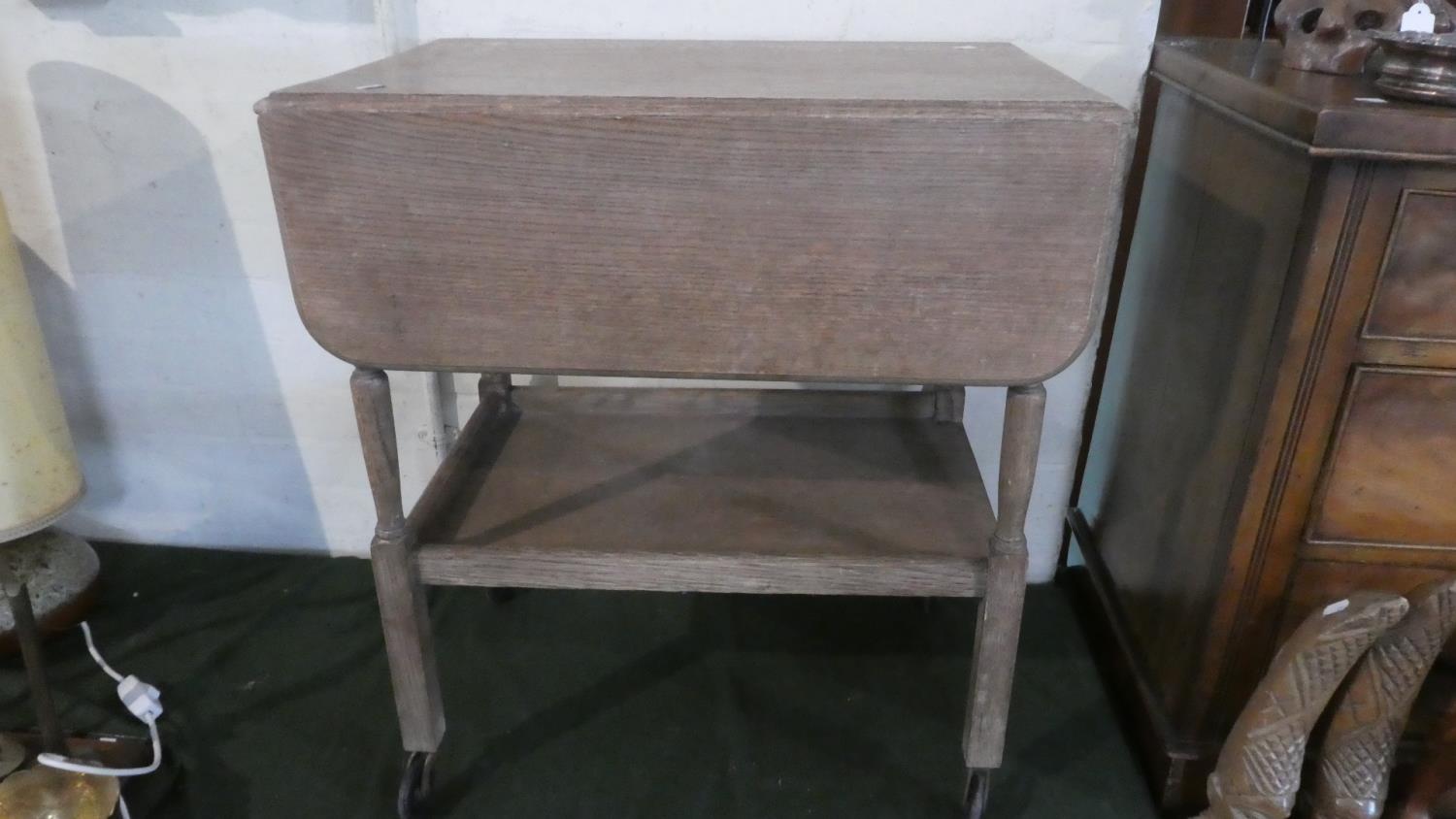 An Edwardian Oak Drop Leaf Two Tier Trolley, 66cm Long