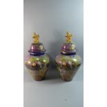 A Large Decorative Pair of Belgian Vases by BFK (Boch Freres Keramis) Decorated in Multi Coloured