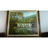 A Framed Oil on Canvas Depicting River Weir, Signed Robert M Abell, 50cm Wide