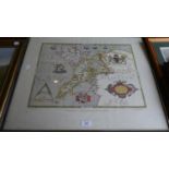 A Framed Reproduction Print of Caernarvonshire and Anglesea (1578), 61cm Wide