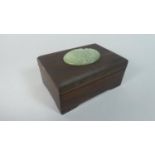 An Oriental Rectangular Hardwood Box with Carved Jade Oval Mount, 13cm WIde