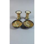 A Pair of Oriental Satsuma Salts and a Pair of Miniature Vases, Under Glazed Red Character Marks