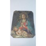 A 19th Century Oil on Copper Religious Icon Depicting Madonna and Child, 12.5cm wide x 16cm High