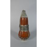 A Far Eastern White Metal Mounted Gourd Perfume Bottle with Chained Stopper, 13.5cm High