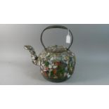 A 19th Century Cast Iron Large Teapot Decorated with Shards of Ceramic Plates, Cups, Figures and a