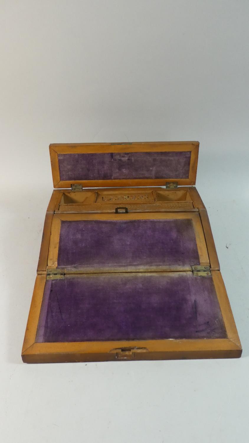 An Indian Carved Wooden Writing Slope with Stationery Box Back Having Hinged Lid and Fold Front, - Image 4 of 5