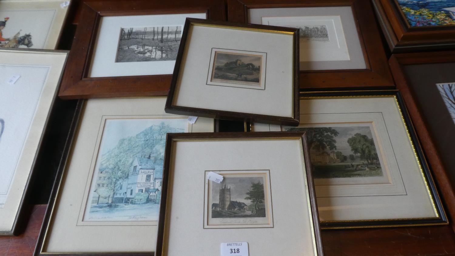 A Collection of Six Framed Prints and Coloured Etchings