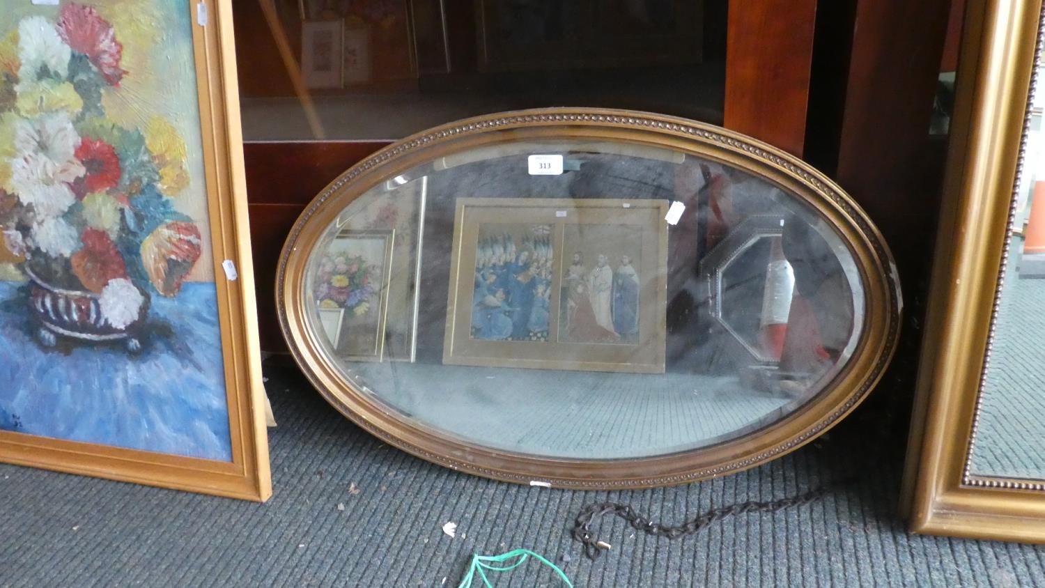 An Edwardian Oval Gilt Framed Wall Mirror, Small Loss to Side, 74cm Wide