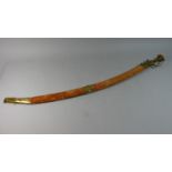 A Brass Mounted Indian Cutlass with Engraved Blade and Brass Mounted Scabbard, Total Length 97cm