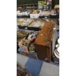 A Vintage Leather Suitcase, Brass Mounted Fire Guard, Kitchenwares and Corkscrew