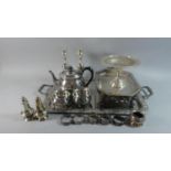 A Rectangular Silver Plated Two Handled Tray with Moulded Border Containing Tea Service, Candle