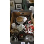 A Box of Sundries to Include Costume Jewellery, Christmas Ornaments etc